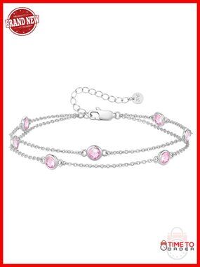 Double Layer Birthstone Bracelet Waterproof Cubic Zirconia Link Bracelet